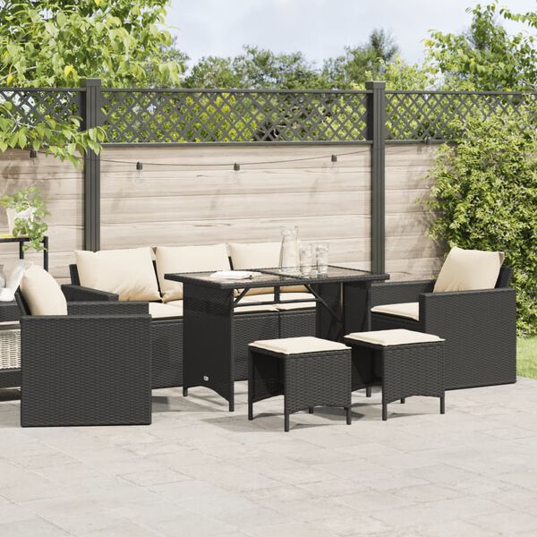 vidaXL 6 Piece Garden Sofa Set with Cushions Black Poly Rattan