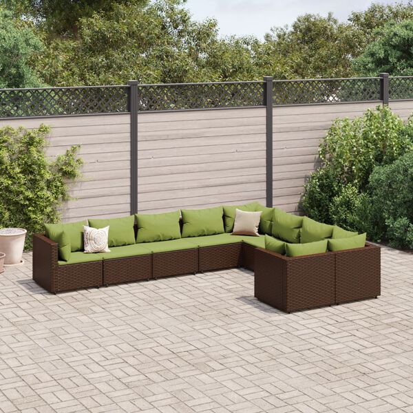 vidaXL 9 Piece Garden Sofa Set with Cushions Brown Poly Rattan