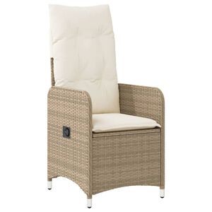 vidaXL Reclining Garden Chair with Cushions Beige Poly Rattan