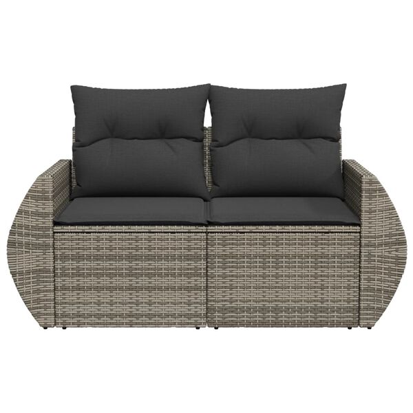 vidaXL Garden Sofa with Cushions 2-Seater Grey Poly Rattan