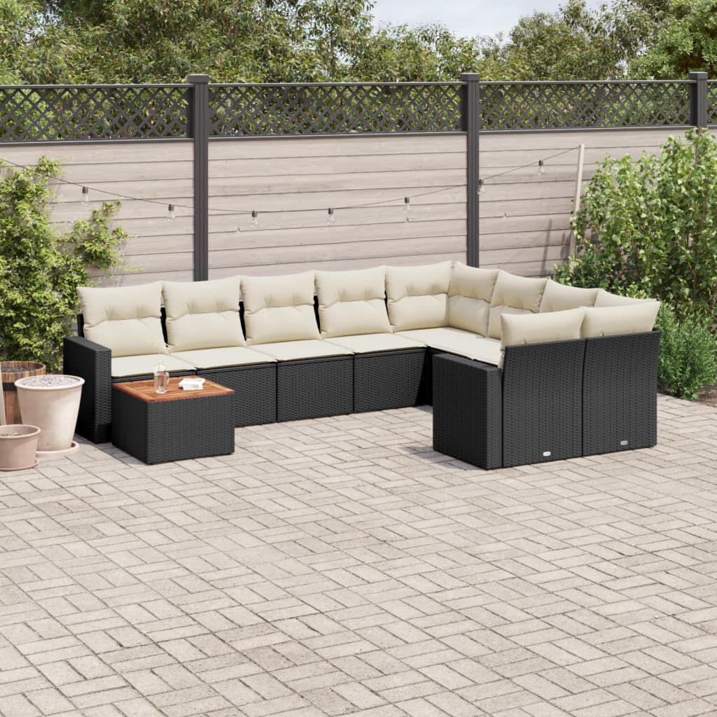 vidaXL 10 Piece Garden Sofa Set with Cushions Black Poly Rattan