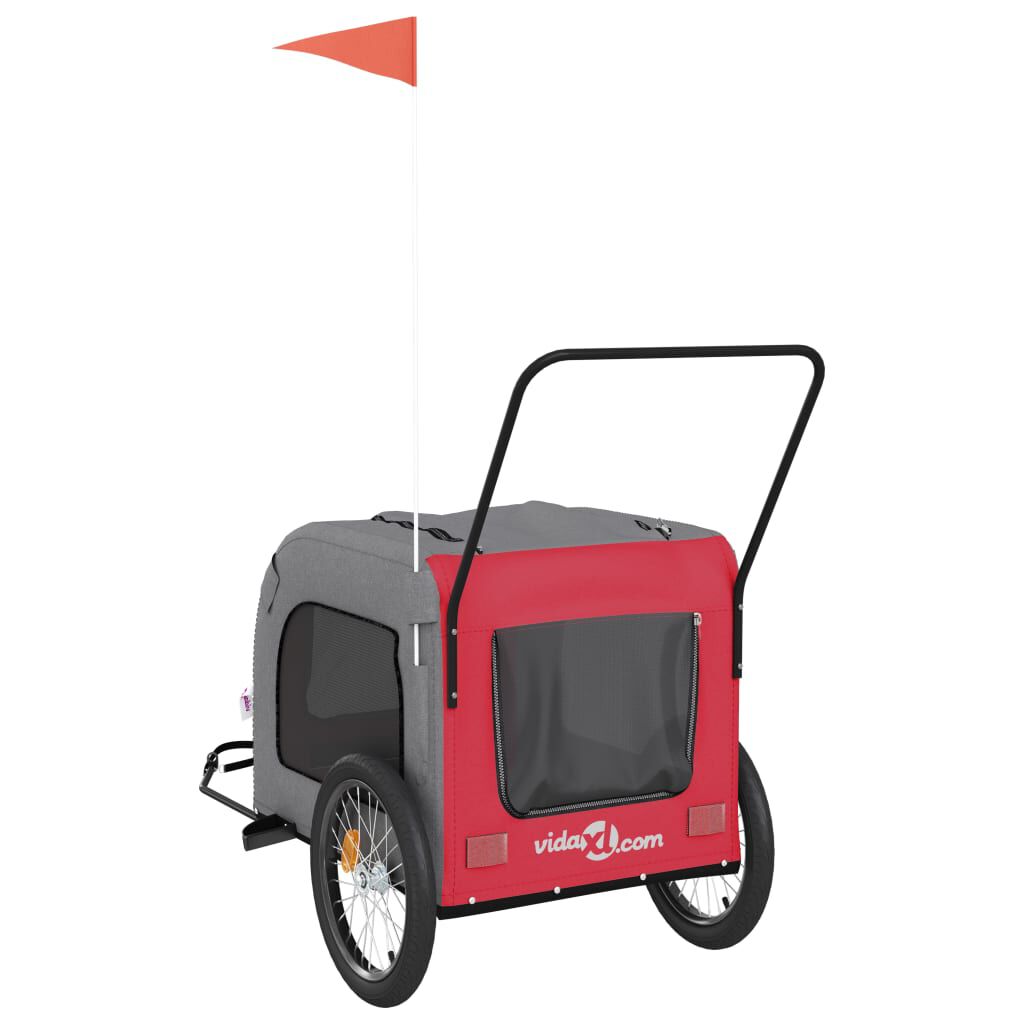 vidaXL Pet Bike Trailer Red and Grey Oxford Fabric and Iron