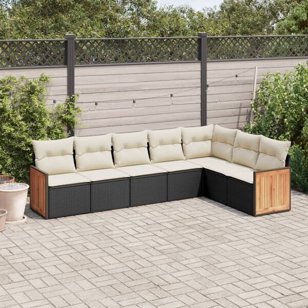 vidaXL 7 Piece Garden Sofa Set with Cushions Black Poly Rattan