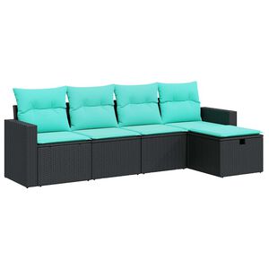 vidaXL 5 Piece Garden Sofa Set with Cushions Black Poly Rattan