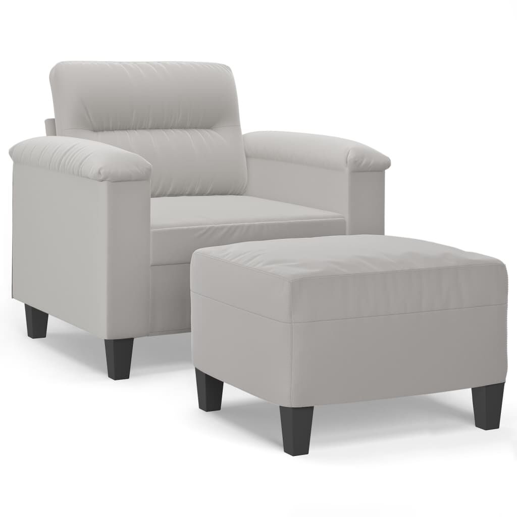 vidaXL Sofa Chair with Footstool Light Grey 60 cm Microfibre Fabric