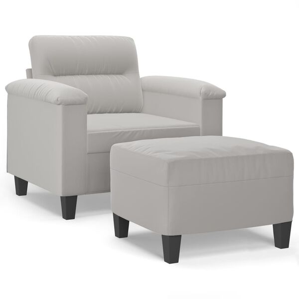 vidaXL Sofa Chair with Footstool Light Grey 60 cm Microfibre Fabric