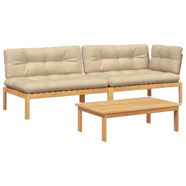 vidaXL 3 Piece Garden Pallet Sofa Set with Cushions Solid Wood Acacia