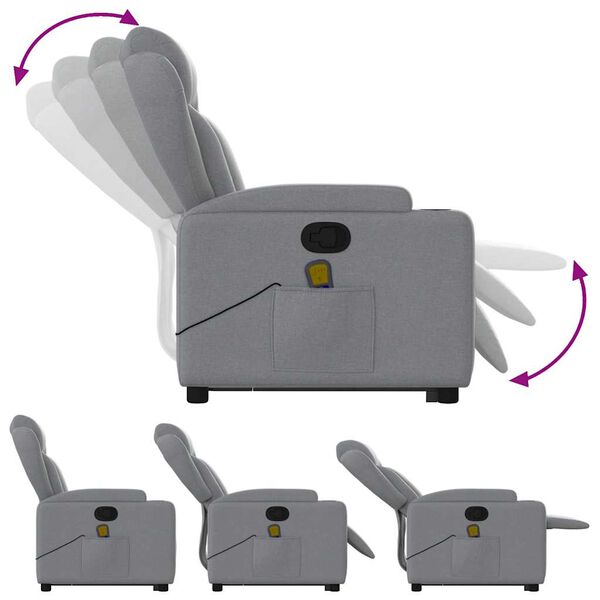 vidaXL Stand up Massage Recliner Chair Light Grey Fabric