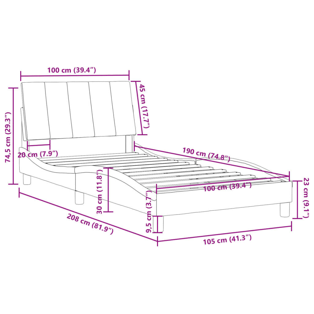 vidaXL Bed Frame without Mattress Light Grey 100x190 cm Velvet