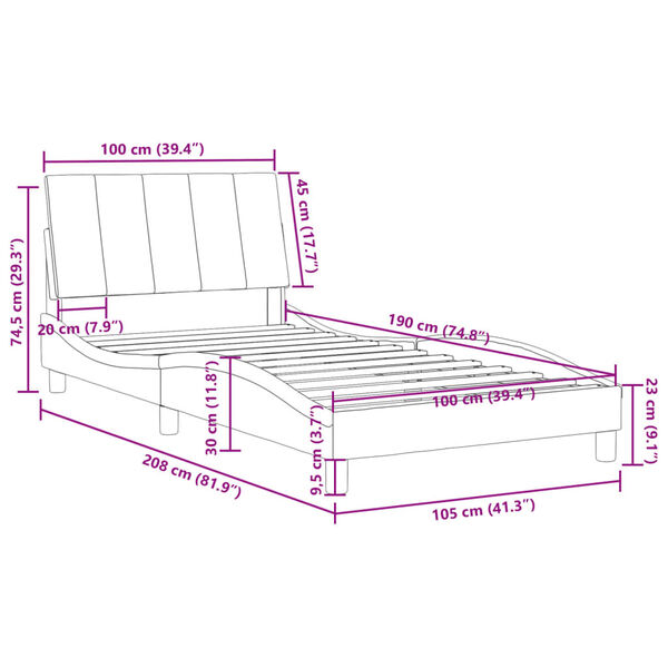 vidaXL Bed Frame without Mattress "Hanko" Light Grey 100x190 cm Velvet