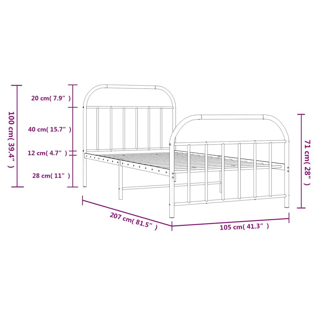vidaXL Metal Bed Frame without Mattress with Footboard White 100x200cm