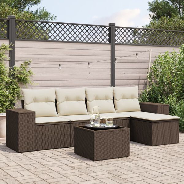 vidaXL 6 Piece Garden Sofa Set with Cushions Brown Poly Rattan