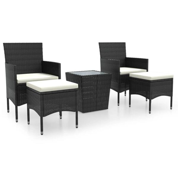 vidaXL 5 Piece Garden Bistro Set Poly Rattan and Tempered Glass Black