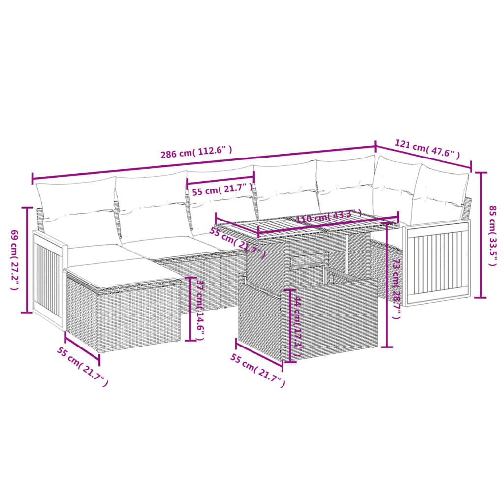 vidaXL 8 Piece Garden Sofa Set with Cushions Grey Poly Rattan