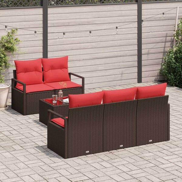 vidaXL 6 Piece Garden Sofa Set with Cushions Brown Poly Rattan