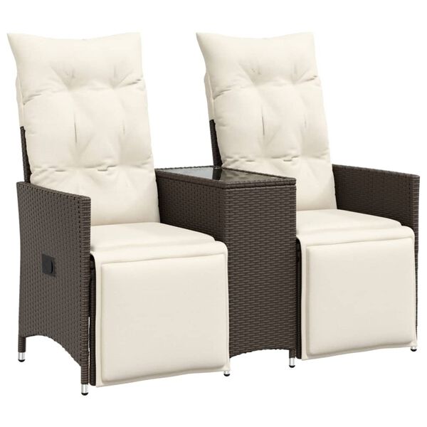 vidaXL Reclining Garden Sofa 2-Seater with Table Brown Poly Rattan