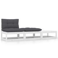 vidaXL 3 Piece Garden Lounge Set with Cushions White Solid Pinewood