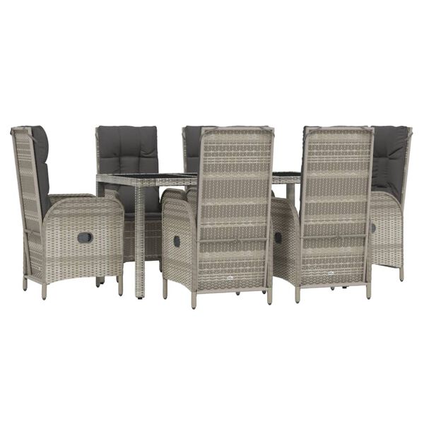 vidaXL 7 Piece Garden Dining Set with Cushions Grey Poly Rattan