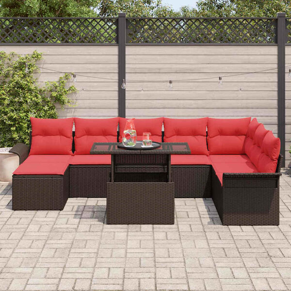 vidaXL Garden Sofa Set with Cushion 9 pcs Brown Poly rattan