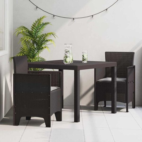 vidaXL Garden Dining Set 3 pcs Brown Polt rattan