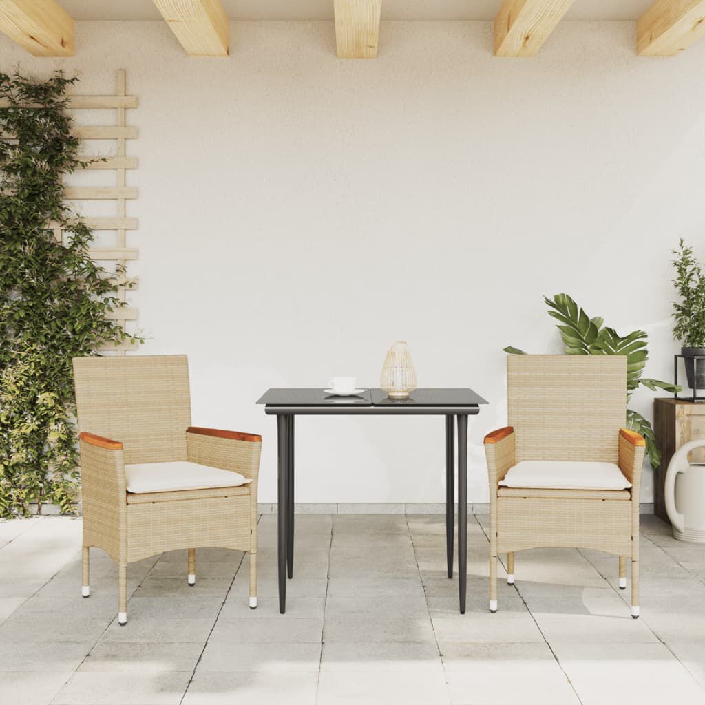vidaXL Garden Chairs with Cushions 2 pcs Beige Poly Rattan
