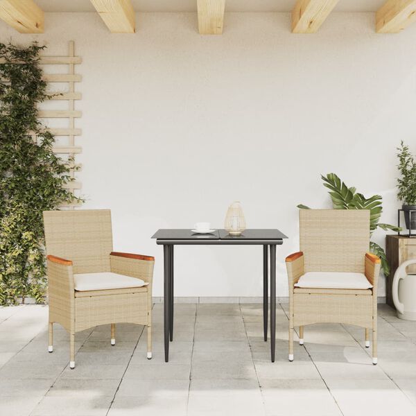 vidaXL Garden Chairs with Cushions 2 pcs Beige Poly Rattan