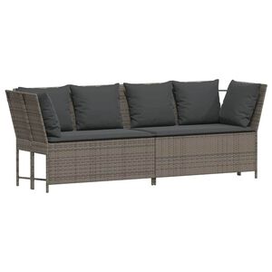 vidaXL Garden Sofa with Cushions Grey Poly Rattan