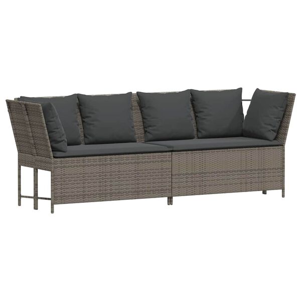 vidaXL Garden Sofa with Cushions Grey Poly Rattan