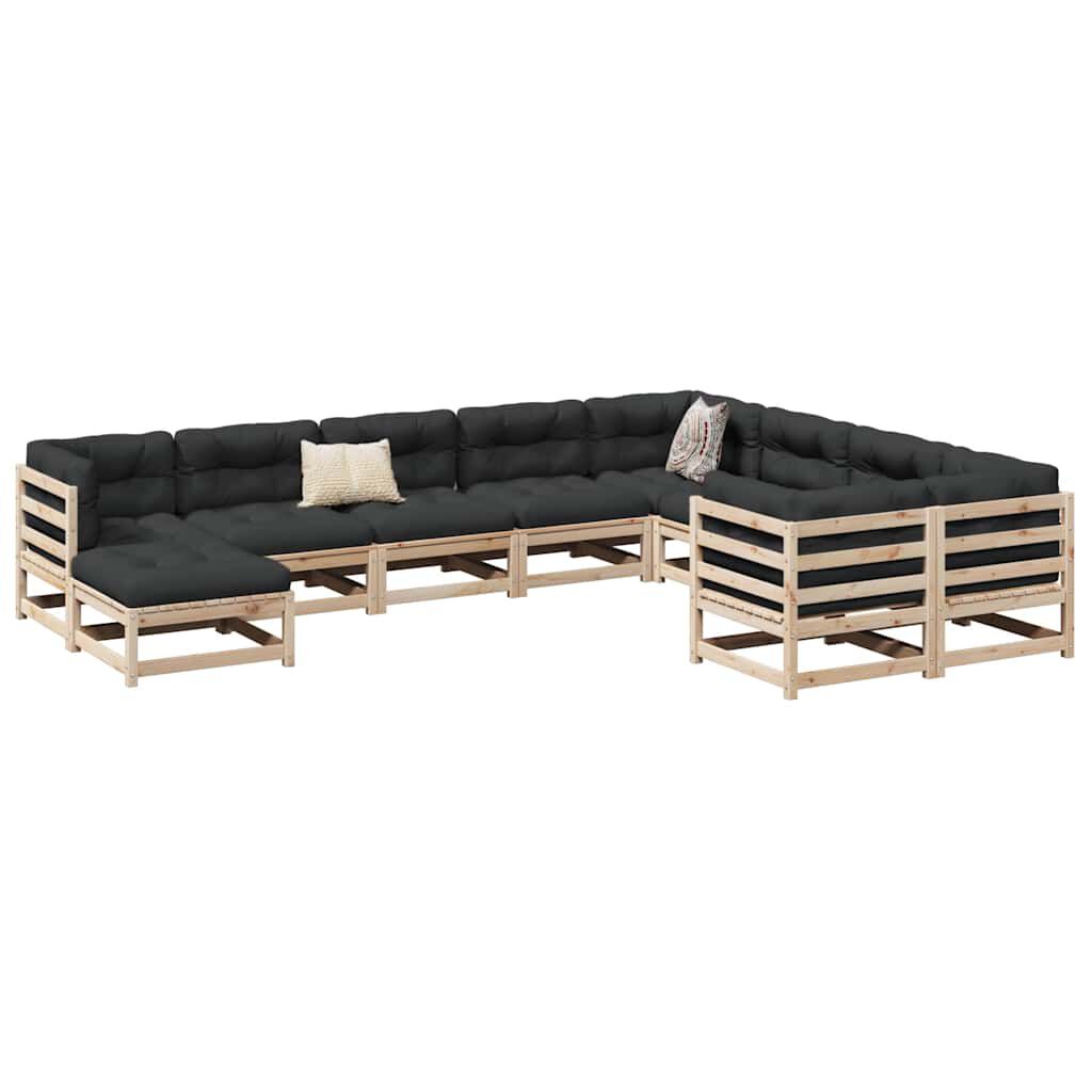 vidaXL 10 Piece Garden Sofa Set with Cushions Solid Wood Pine