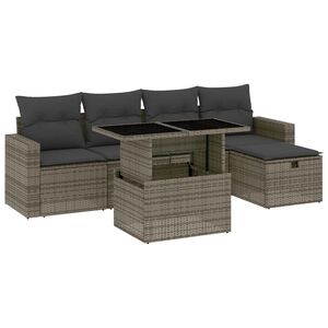 vidaXL 6 Piece Garden Sofa Set with Cushions Grey Poly Rattan