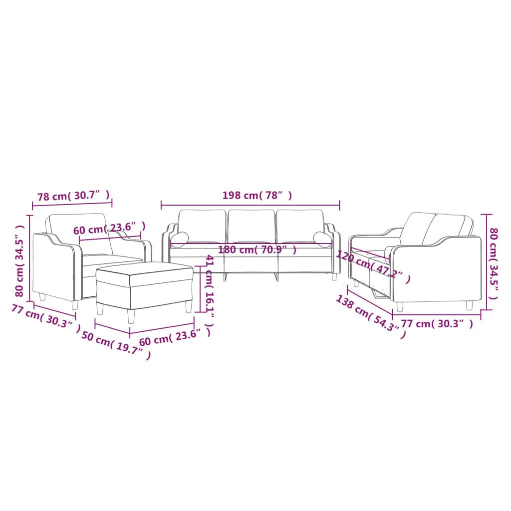 vidaXL 4 Piece Sofa Set with Pillows Dark Grey Fabric