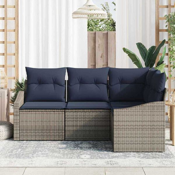 vidaXL Sofa Set with Cushion 4 pcs Grey Poly Rattan