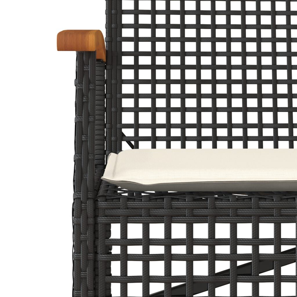 vidaXL Garden Bench with Cushion Black Poly Rattan Acacia Wood
