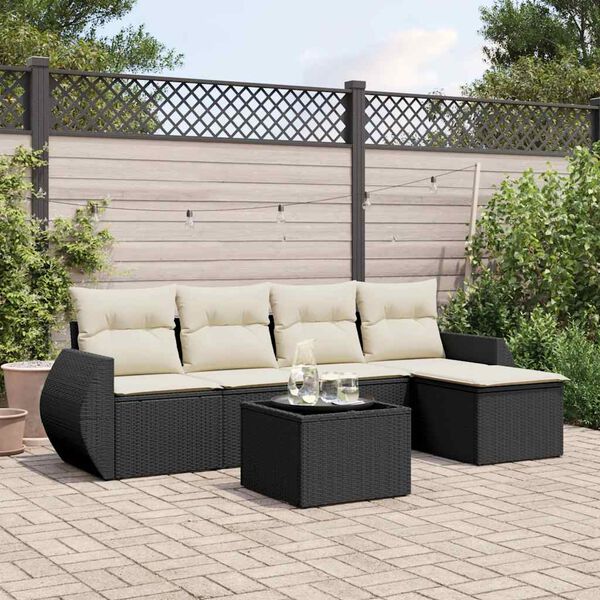vidaXL 6 Piece Garden Sofa Set with Cushions Black Poly Rattan