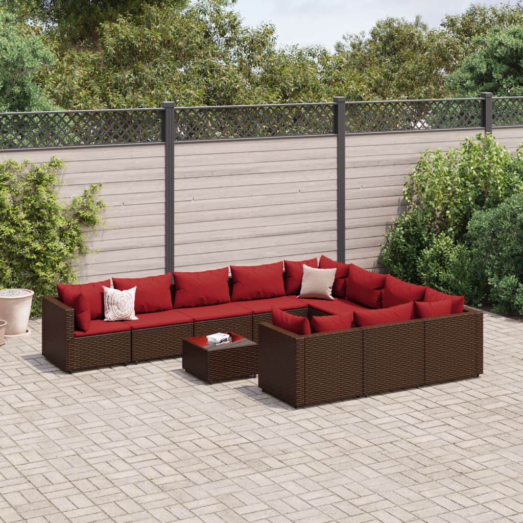 vidaXL 11 Piece Garden Sofa Set with Cushions Brown Poly Rattan