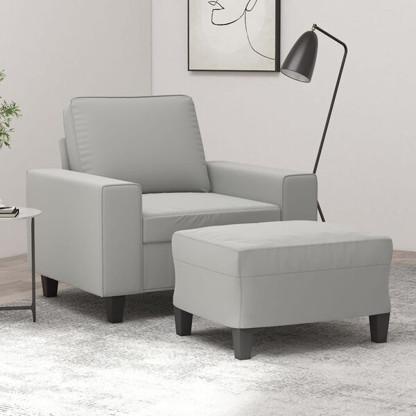 vidaXL Sofa Chair with Footstool Light Grey 60 cm Microfibre Fabric
