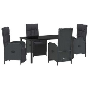 vidaXL Garden Dining Set with Cushion 5 pcs Black Poly Rattan