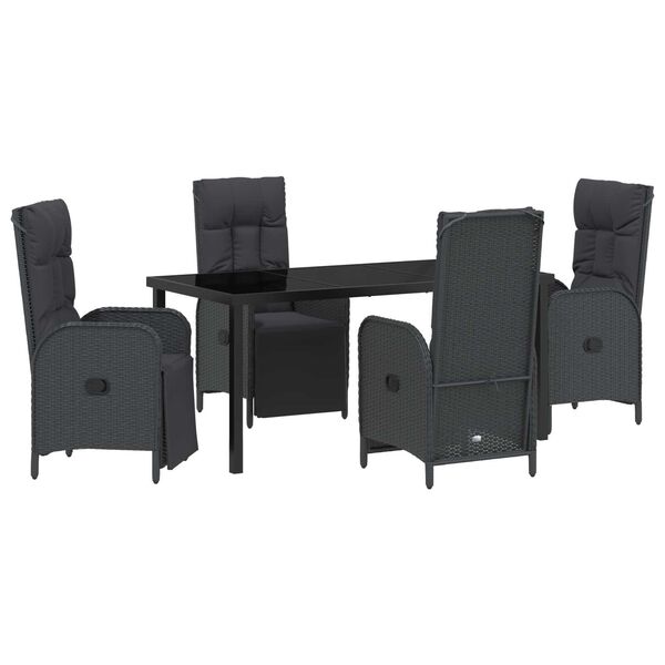 vidaXL Garden Dining Set with Cushion 5 pcs Black Poly Rattan