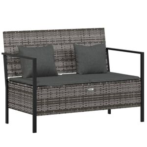 vidaXL 2-Seater Garden Bench with Cushions Grey Poly Rattan