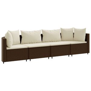 vidaXL 4 Piece Garden Sofa Set with Cushions Brown Poly Rattan