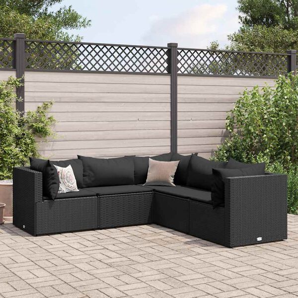 vidaXL 5 Piece Garden Lounge Set with Cushions Black Poly Rattan
