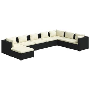vidaXL 8 Piece Garden Lounge Set with Cushions Poly Rattan Black
