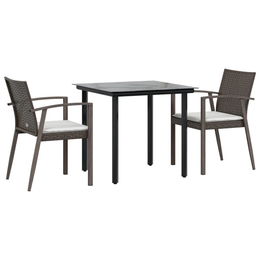 vidaXL 3 Piece Garden Dining Set with Cushions Poly Rattan and Steel