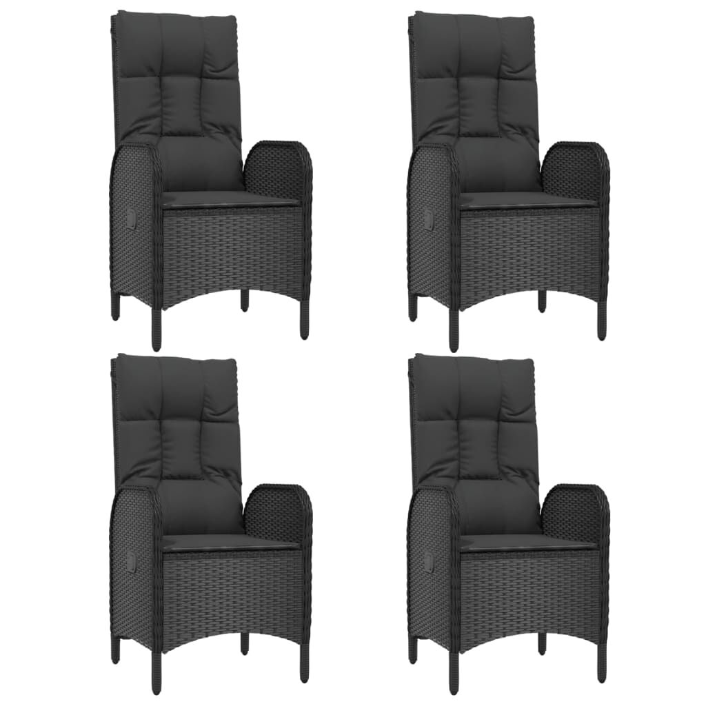 vidaXL 5 Piece Garden Dining Set with Cushions Black Poly Rattan