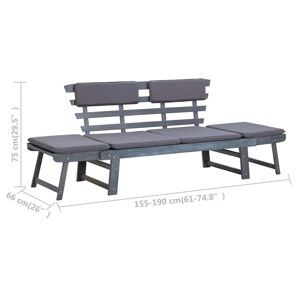 vidaXL Garden Bench with Cushions 2-in-1 190 cm Grey Solid Acacia Wood