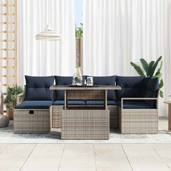 vidaXL Garden Sofa Set with Cushion with Storage 7 pcs Poly Rattan