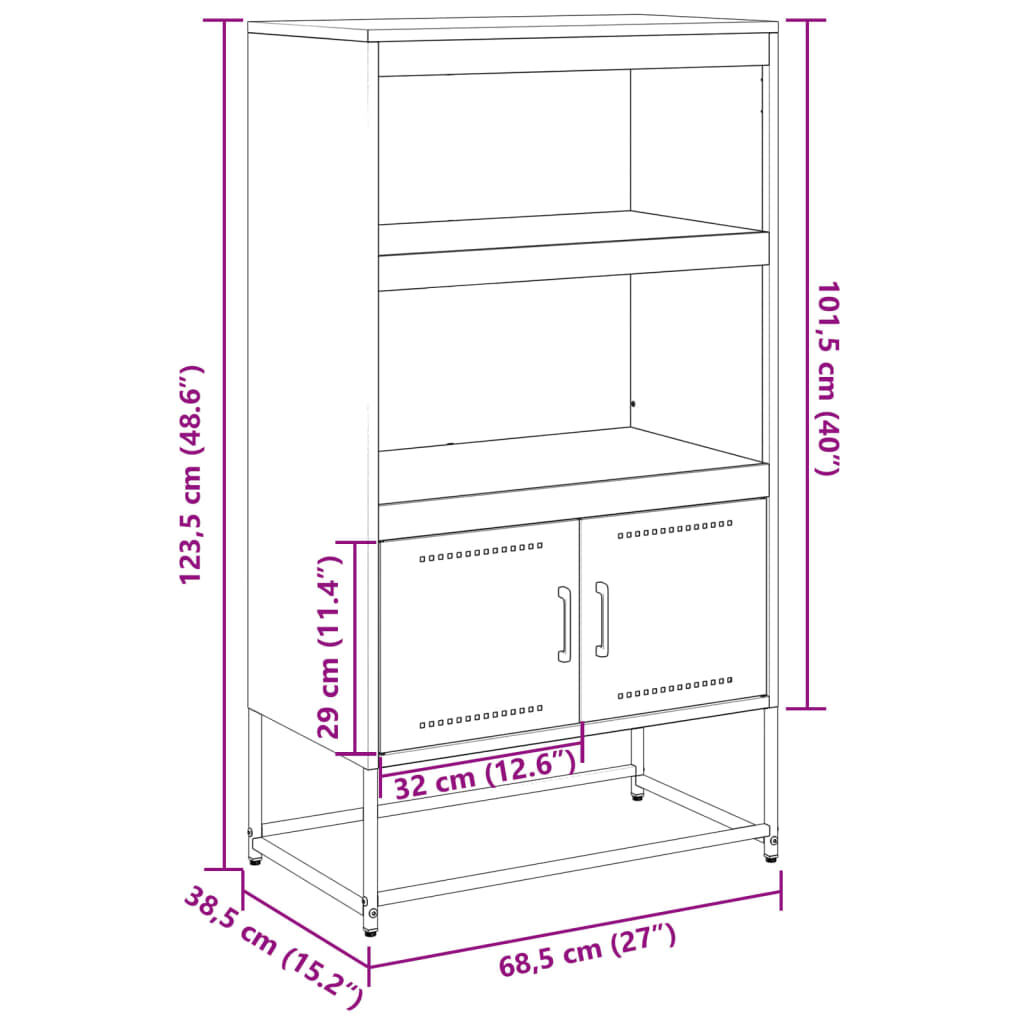 vidaXL Highboard Black 68.5x38.5x123.5 cm Steel