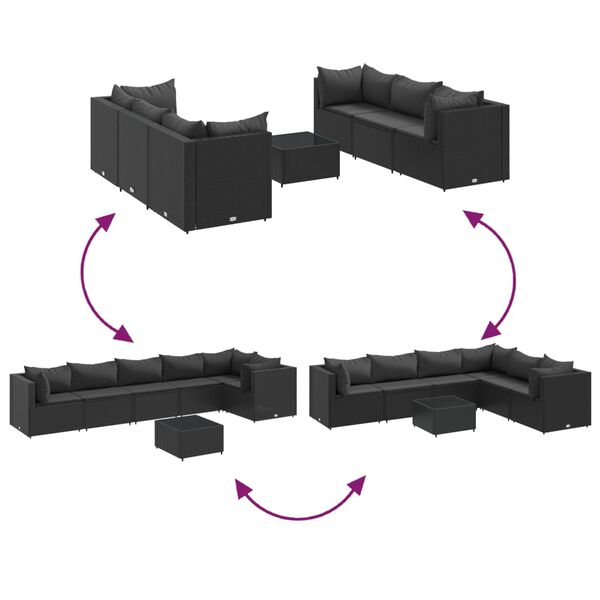 vidaXL 7 Piece Garden Lounge Set with Cushions Black Poly Rattan