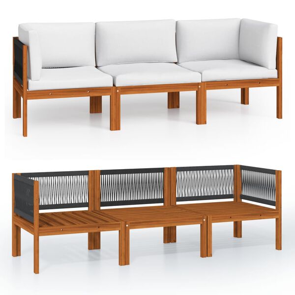 vidaXL 3-Seater Garden Sofa with Cushion Solid Acacia Wood