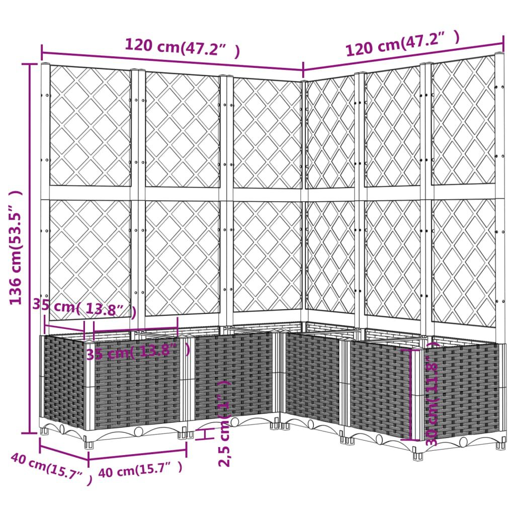 vidaXL Garden Planter with Trellis Brown 120x120x136 cm PP